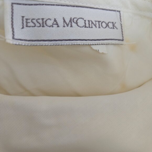 70s/80s Jessica Mcclintock Gunne Sax Creamy White Floral Print Lace Dress 8 - Picture 12 of 16